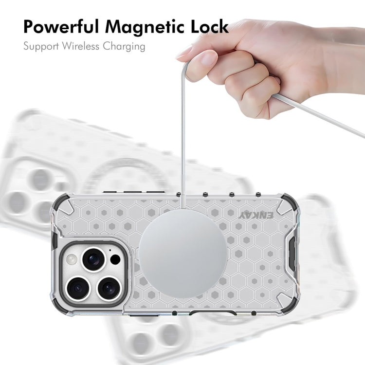 For iPhone 16 Pro ENKAY Hat-Prince Honeycomb MagSafe Shockproof Phone Case with Large Arc Edge Film(Green)