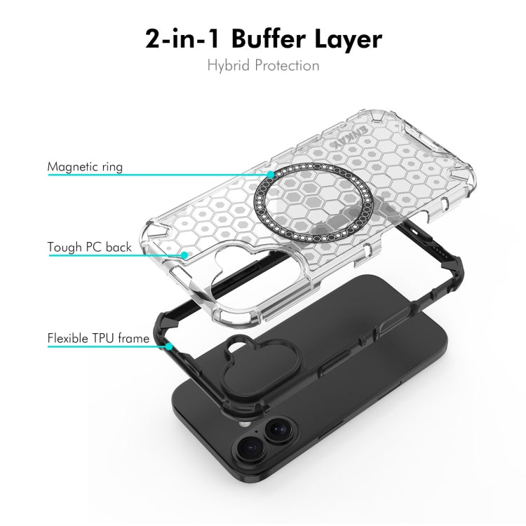 For iPhone 16 ENKAY Hat-Prince Honeycomb MagSafe Shockproof Phone Case with Large Arc Edge Film(White)
