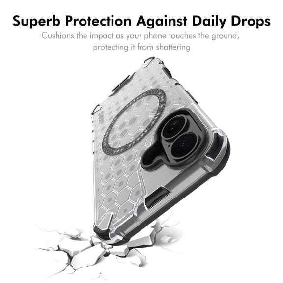 For iPhone 16 ENKAY Hat-Prince Honeycomb MagSafe Shockproof Phone Case with Large Arc Edge Film(White)