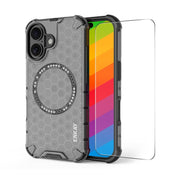 For iPhone 16 ENKAY Hat-Prince Honeycomb MagSafe Shockproof Phone Case with Large Arc Edge Film(Grey)
