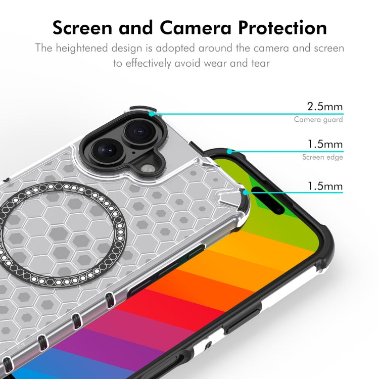 For iPhone 16 ENKAY Hat-Prince Honeycomb MagSafe Shockproof Phone Case with Large Arc Edge Film(Grey)