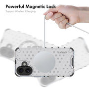 For iPhone 16 ENKAY Hat-Prince Honeycomb MagSafe Shockproof Phone Case with Large Arc Edge Film(Grey)