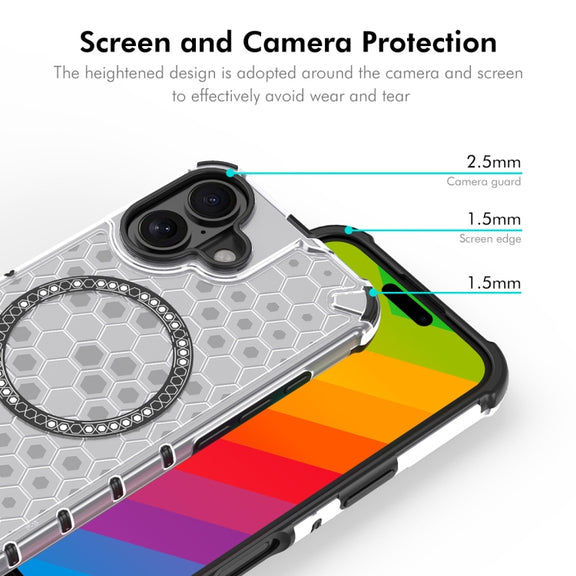 For iPhone 16 ENKAY Hat-Prince Honeycomb MagSafe Shockproof Phone Case with Large Arc Edge Film(Blue)