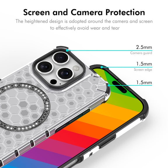 For iPhone 15 Pro Max ENKAY Hat-Prince Honeycomb MagSafe Shockproof Phone Case with Large Arc Edge Film(Blue)