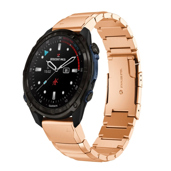 For Garmin Descent Mk3i  51mm Tortoise Shell 26mm Stainless Steel Watch Band(Rose Gold)
