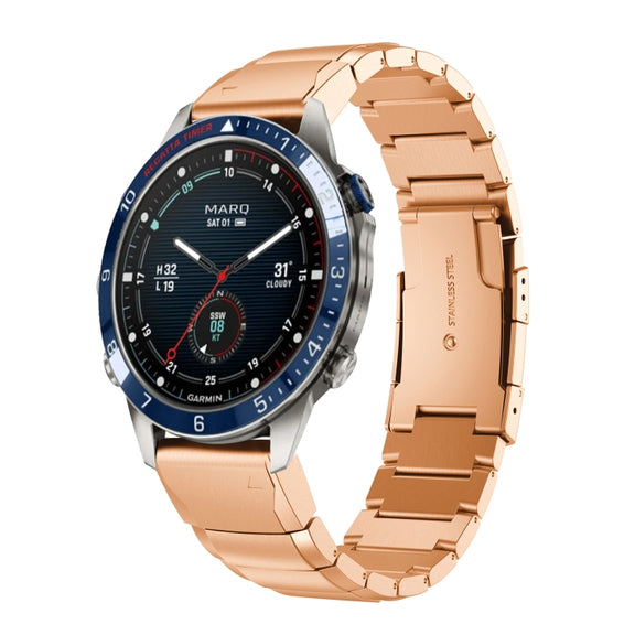 For Garmin MARQ Captain Gen 2 Tortoise Shell 22mm Stainless Steel Watch Band(Rose Gold)