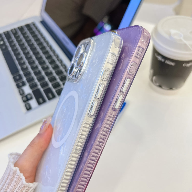 For iPhone 16 Pro Plating Texture MagSafe TPU Phone Case with Glitter Lens Film(Pink Wrinkles)