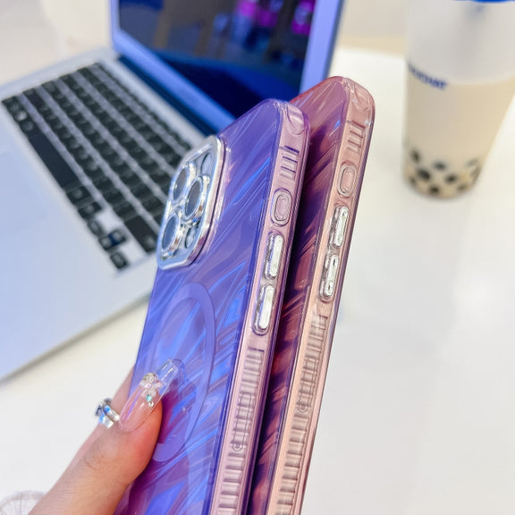 For iPhone 16 Plus Plating Texture Wristband MagSafe TPU Phone Case with Glitter Lens Film(White Shell Pattern)