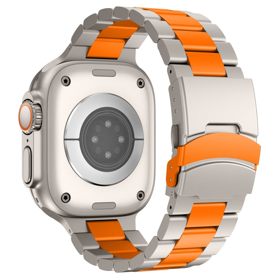 For Apple Watch Series 8 41mm Three Beads Titanium Alloy Metal Watch Band(Titanium Orange)