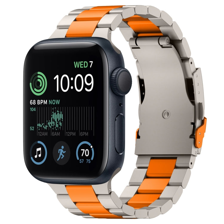 For Apple Watch SE 2022 44mm Three Beads Titanium Alloy Metal Watch Band(Titanium Orange)
