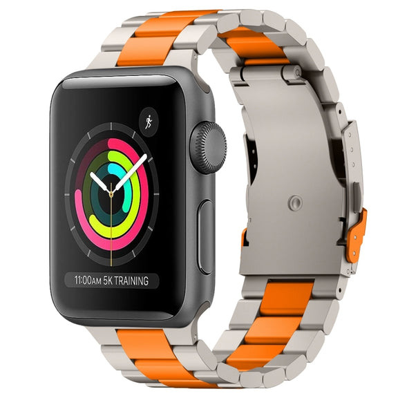 For Apple Watch Series 3 42mm Three Beads Titanium Alloy Metal Watch Band(Titanium Orange)