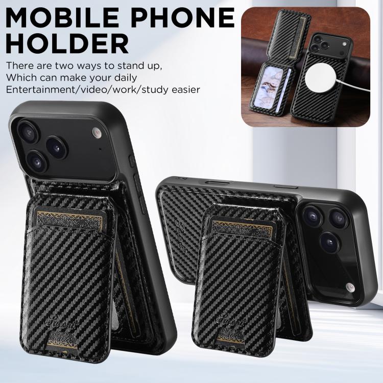 For iPhone 15 Pro Suteni TXWH18 Carbon Fiber Texture Detachable Wallet MagSafe Phone Case(Black) - free shipping - PMC Jewellery - Order now!