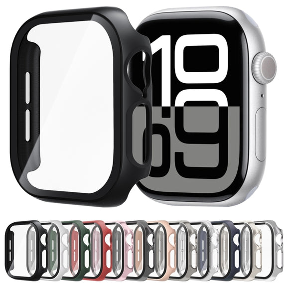 For Apple Watch Series 10 42mm Tempered Glass Film Integrated PC Watch Case(Rose Pink)