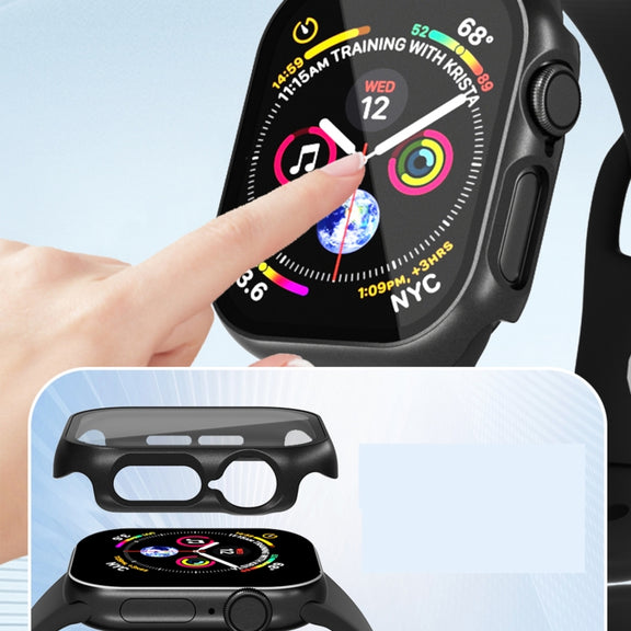 For Apple Watch Series 10 46mm Tempered Glass Film Integrated PC Watch Case(Black)