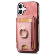 For iPhone 16 Retro Splitable Magnetic Stand Card Bag Leather Phone Case(Pink)