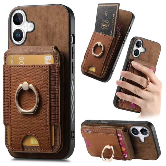 For iPhone 16 Retro Splitable Magnetic Stand Card Bag Leather Phone Case(Brown)