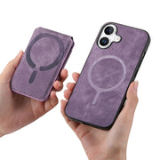 For iPhone 16 Plus Retro Splitable Magnetic Stand Card Bag Leather Phone Case(Purple)
