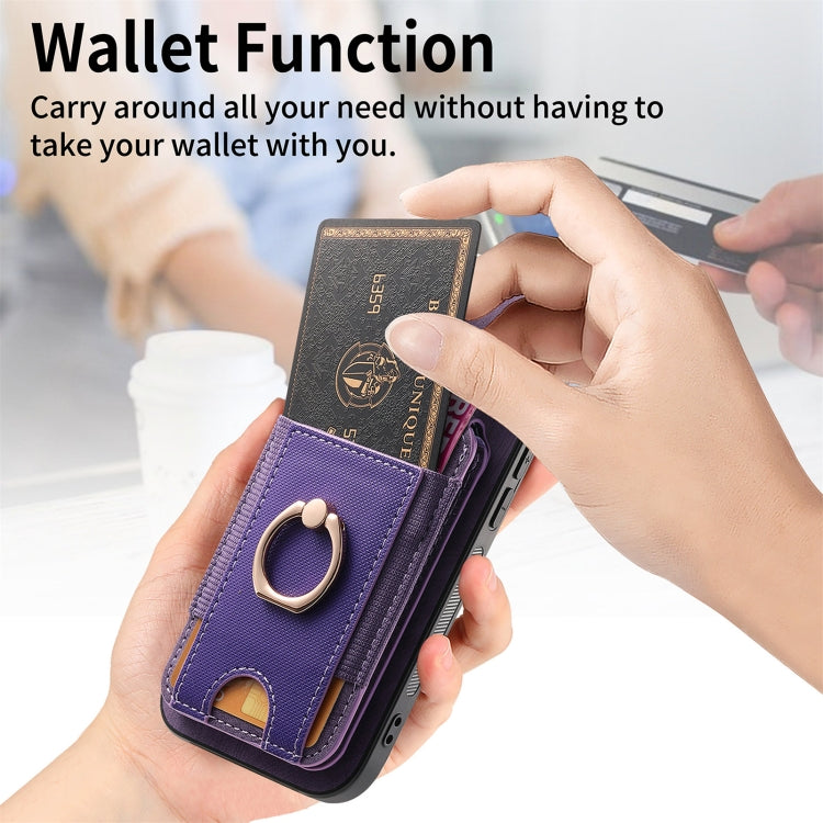 For iPhone 16 Plus Retro Splitable Magnetic Stand Card Bag Leather Phone Case(Purple)
