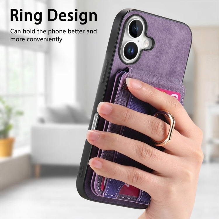 For iPhone 16 Plus Retro Splitable Magnetic Stand Card Bag Leather Phone Case(Purple)