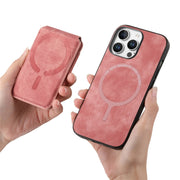 For iPhone 16 Pro Max Retro Splitable Magnetic Stand Card Bag Leather Phone Case(Pink)