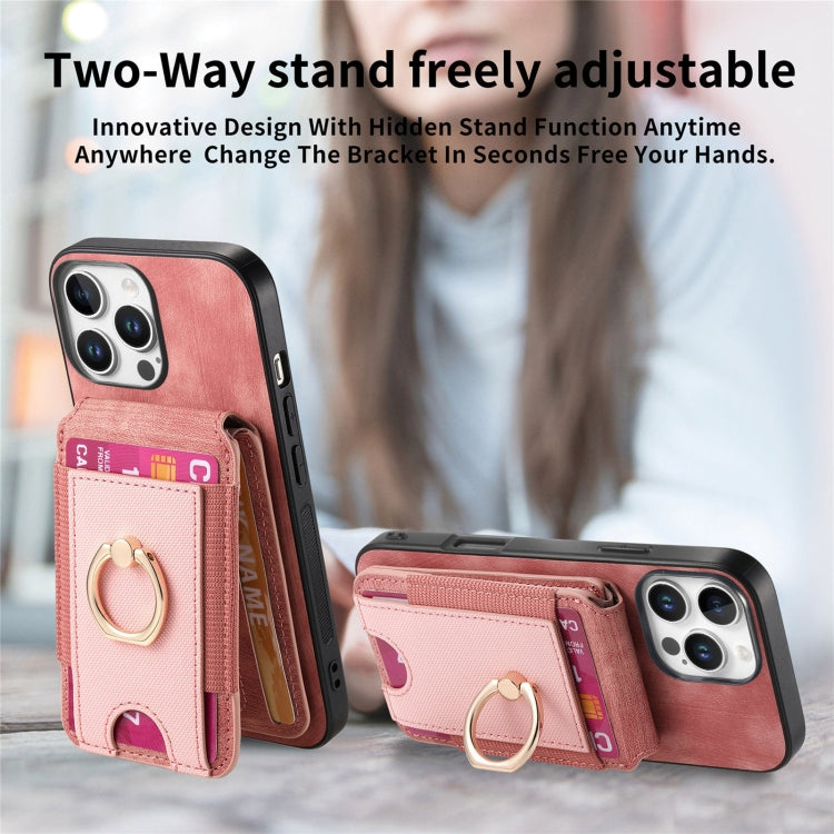 For iPhone 16 Pro Max Retro Splitable Magnetic Stand Card Bag Leather Phone Case(Pink)