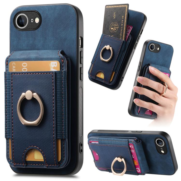 For iPhone 16e Retro Splitable Magnetic Stand Card Bag Leather Phone Case(Blue) - iPhone 16e Cases by PMC TechLife | Online Shopping South Africa | PMC TechLife | Buy Now Pay Later Mobicred