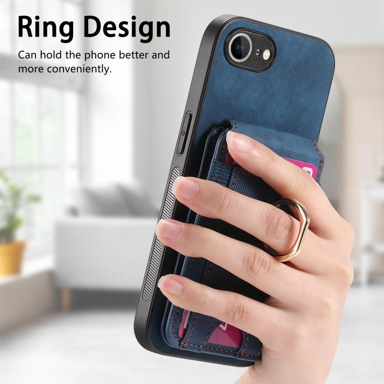 For iPhone 16e Retro Splitable Magnetic Stand Card Bag Leather Phone Case(Blue) - iPhone 16e Cases by PMC TechLife | Online Shopping South Africa | PMC TechLife | Buy Now Pay Later Mobicred