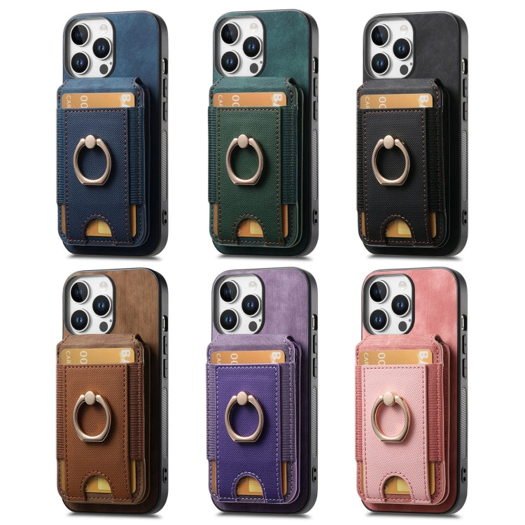 For iPhone 16 Retro Splitable Magnetic Stand Card Bag Leather Phone Case(Purple)
