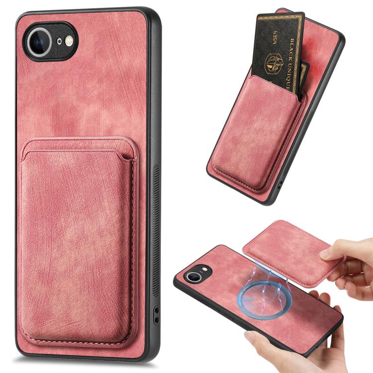 For iPhone 16e Retro Leather Card Bag Magnetic Phone Case(Pink) - iPhone 16e Cases by PMC TechLife | Online Shopping South Africa | PMC TechLife | Buy Now Pay Later Mobicred