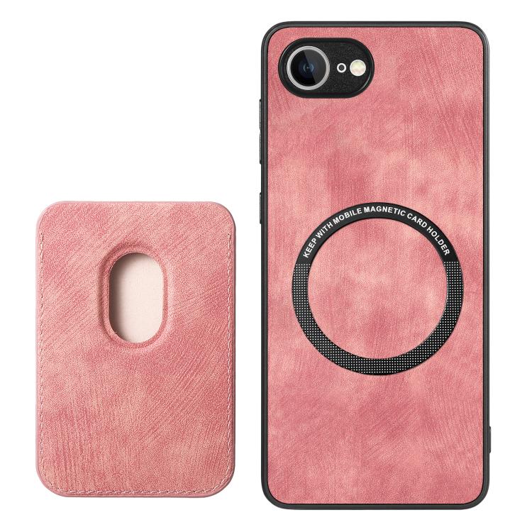 For iPhone 16e Retro Leather Card Bag Magnetic Phone Case(Pink) - iPhone 16e Cases by PMC TechLife | Online Shopping South Africa | PMC TechLife | Buy Now Pay Later Mobicred