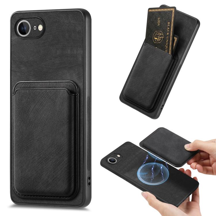 For iPhone 16e Retro Leather Card Bag Magnetic Phone Case(Black) - iPhone 16e Cases by PMC TechLife | Online Shopping South Africa | PMC TechLife | Buy Now Pay Later Mobicred
