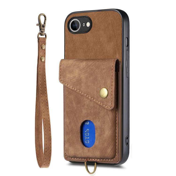 For iPhone 16e Retro Card Wallet Fold Leather Phone Case with Strap(Brown) - iPhone 16e Cases by PMC TechLife | Online Shopping South Africa | PMC TechLife | Buy Now Pay Later Mobicred