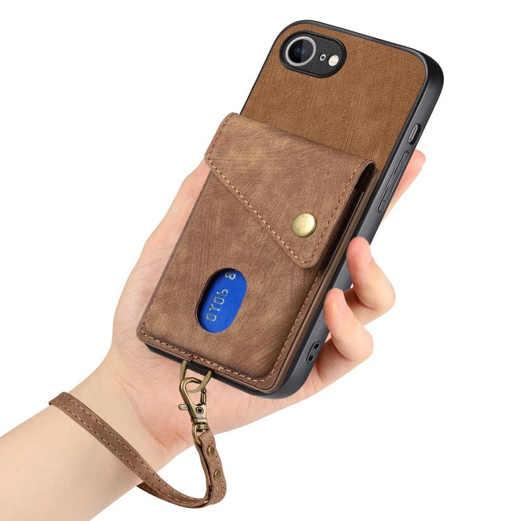 For iPhone 16e Retro Card Wallet Fold Leather Phone Case with Strap(Brown) - iPhone 16e Cases by PMC TechLife | Online Shopping South Africa | PMC TechLife | Buy Now Pay Later Mobicred