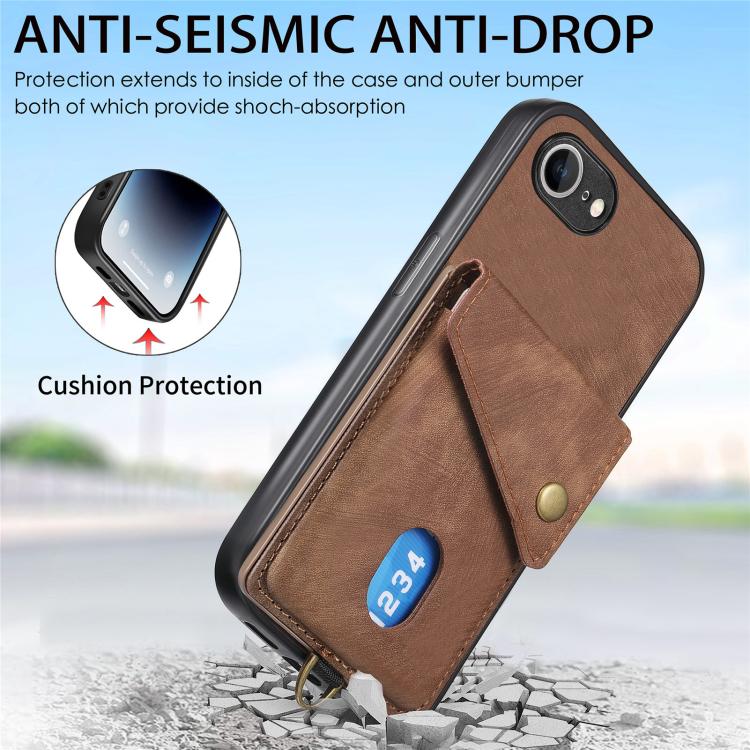 For iPhone 16e Retro Card Wallet Fold Leather Phone Case with Strap(Brown) - iPhone 16e Cases by PMC TechLife | Online Shopping South Africa | PMC TechLife | Buy Now Pay Later Mobicred