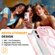 For iPhone 16 Pro Max Skin Feel MagSafe Holder 360 Full Body Phone Case(Pink)