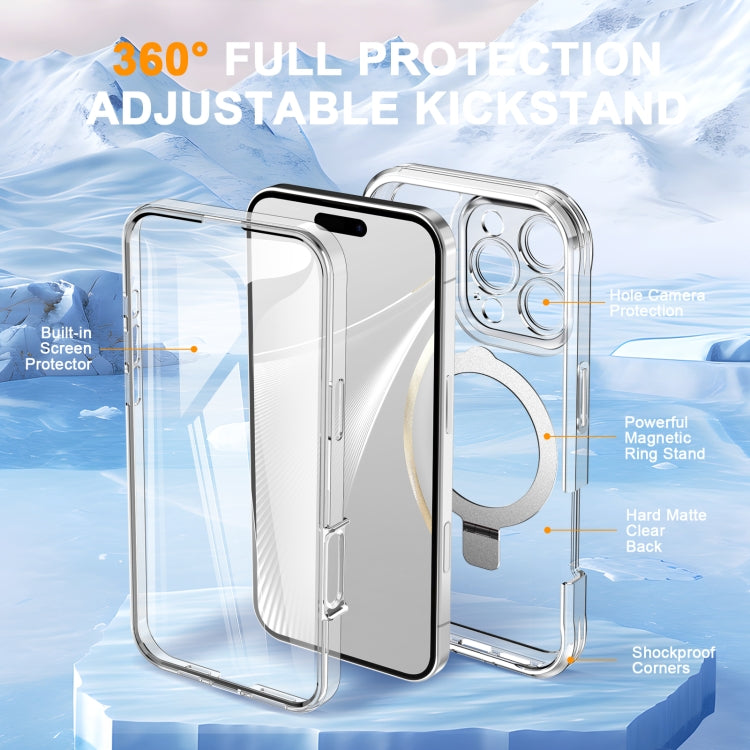 For iPhone 16 Pro Skin Feel MagSafe Holder 360 Full Body Phone Case(Transparent)