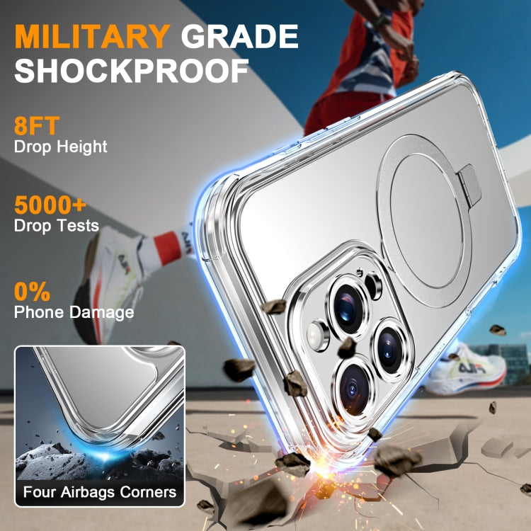 For iPhone 16 Pro Skin Feel MagSafe Holder 360 Full Body Phone Case(Transparent)