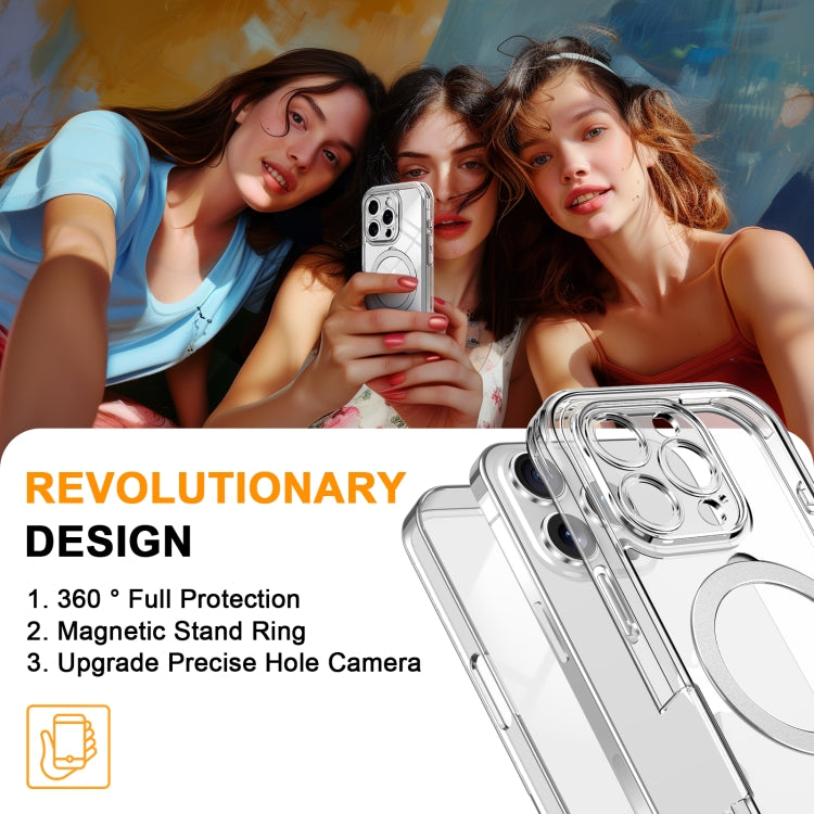For iPhone 16 Pro Skin Feel MagSafe Holder 360 Full Body Phone Case(Transparent)