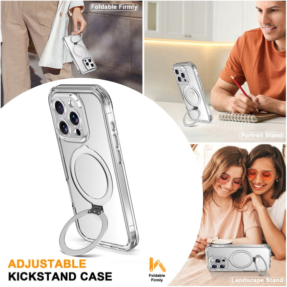 For iPhone 16 Pro Skin Feel MagSafe Holder 360 Full Body Phone Case(Transparent)