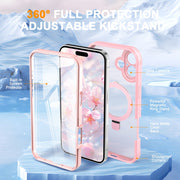 For iPhone 16 Skin Feel MagSafe Holder 360 Full Body Phone Case(Pink)