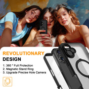 For iPhone 16 Skin Feel MagSafe Holder 360 Full Body Phone Case(Black)
