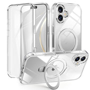 For iPhone 16 Skin Feel MagSafe Holder 360 Full Body Phone Case(Transparent)