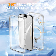 For iPhone 16 Skin Feel MagSafe Holder 360 Full Body Phone Case(Transparent)