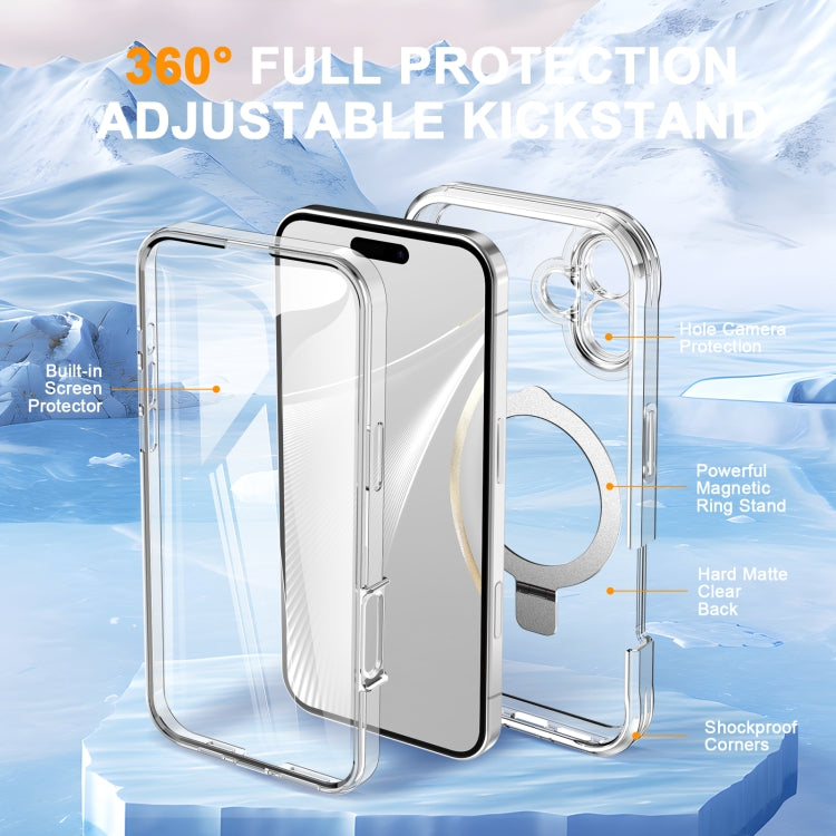 For iPhone 16 Skin Feel MagSafe Holder 360 Full Body Phone Case(Transparent)