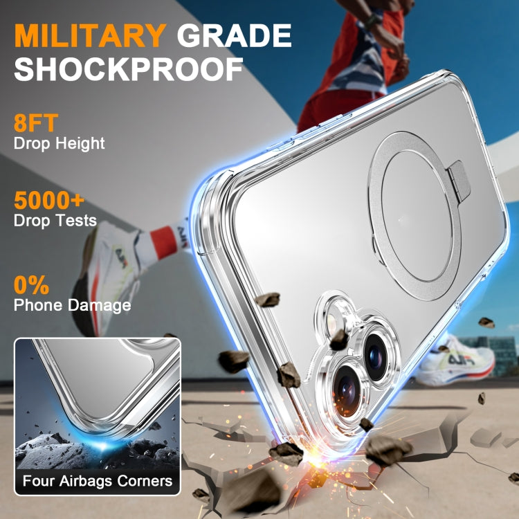 For iPhone 16 Skin Feel MagSafe Holder 360 Full Body Phone Case(Transparent)