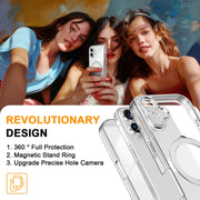For iPhone 16 Skin Feel MagSafe Holder 360 Full Body Phone Case(Transparent)