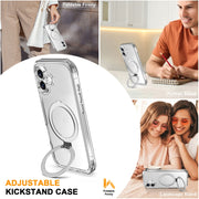For iPhone 16 Skin Feel MagSafe Holder 360 Full Body Phone Case(Transparent)