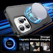 For iPhone 16 Pro Max Frosted Skin Feel MagSafe Holder 360 Full Body Phone Case(Black)