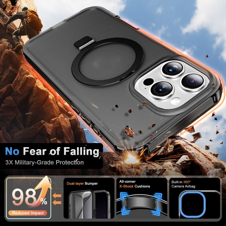 For iPhone 16 Pro Max Frosted Skin Feel MagSafe Holder 360 Full Body Phone Case(Black)