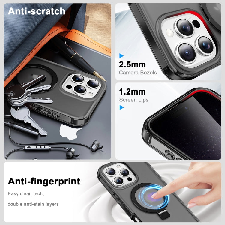 For iPhone 16 Pro Max Frosted Skin Feel MagSafe Holder 360 Full Body Phone Case(Black)